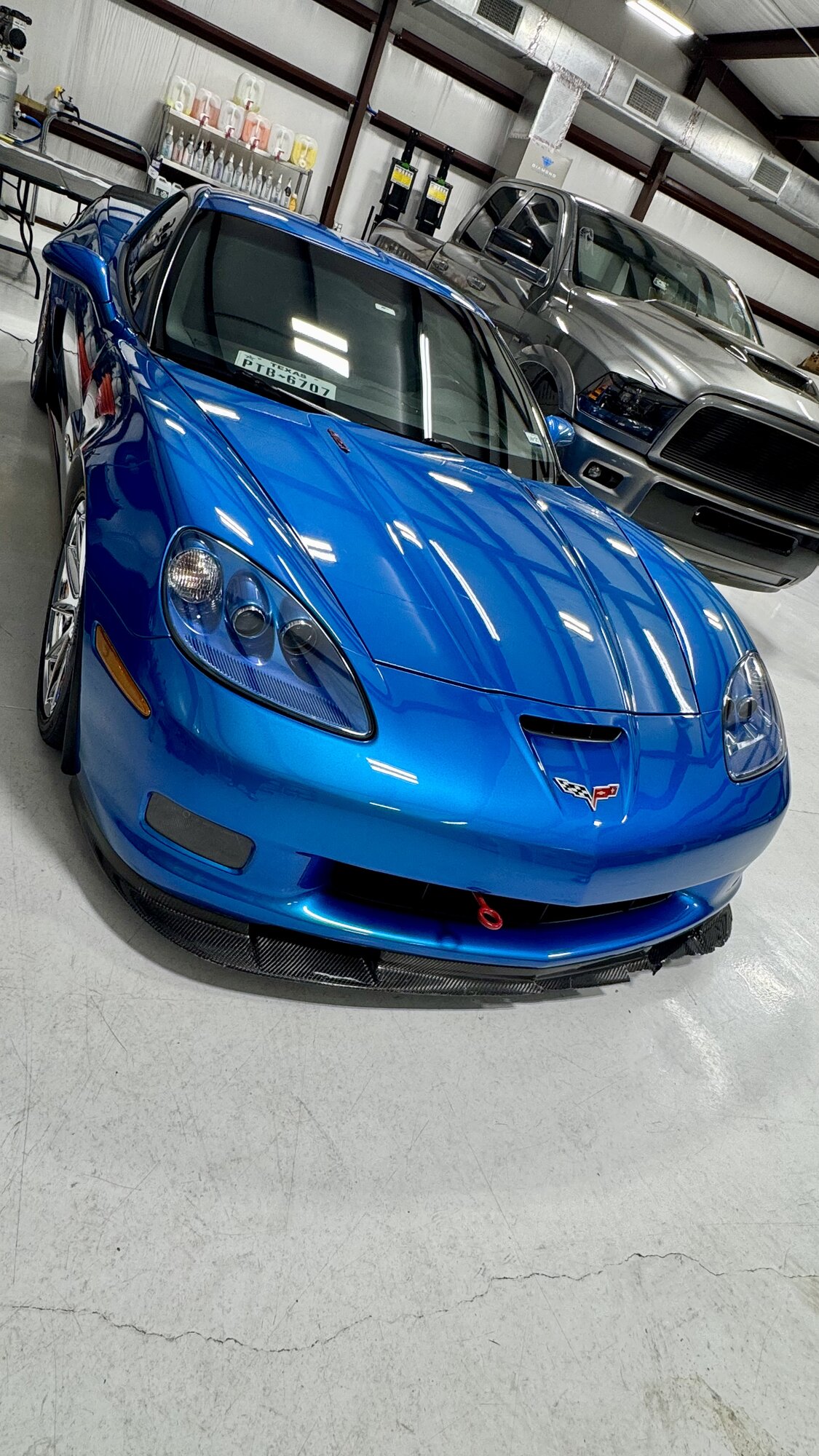 Blue Corvette Z06 with ceramic coating in the studio