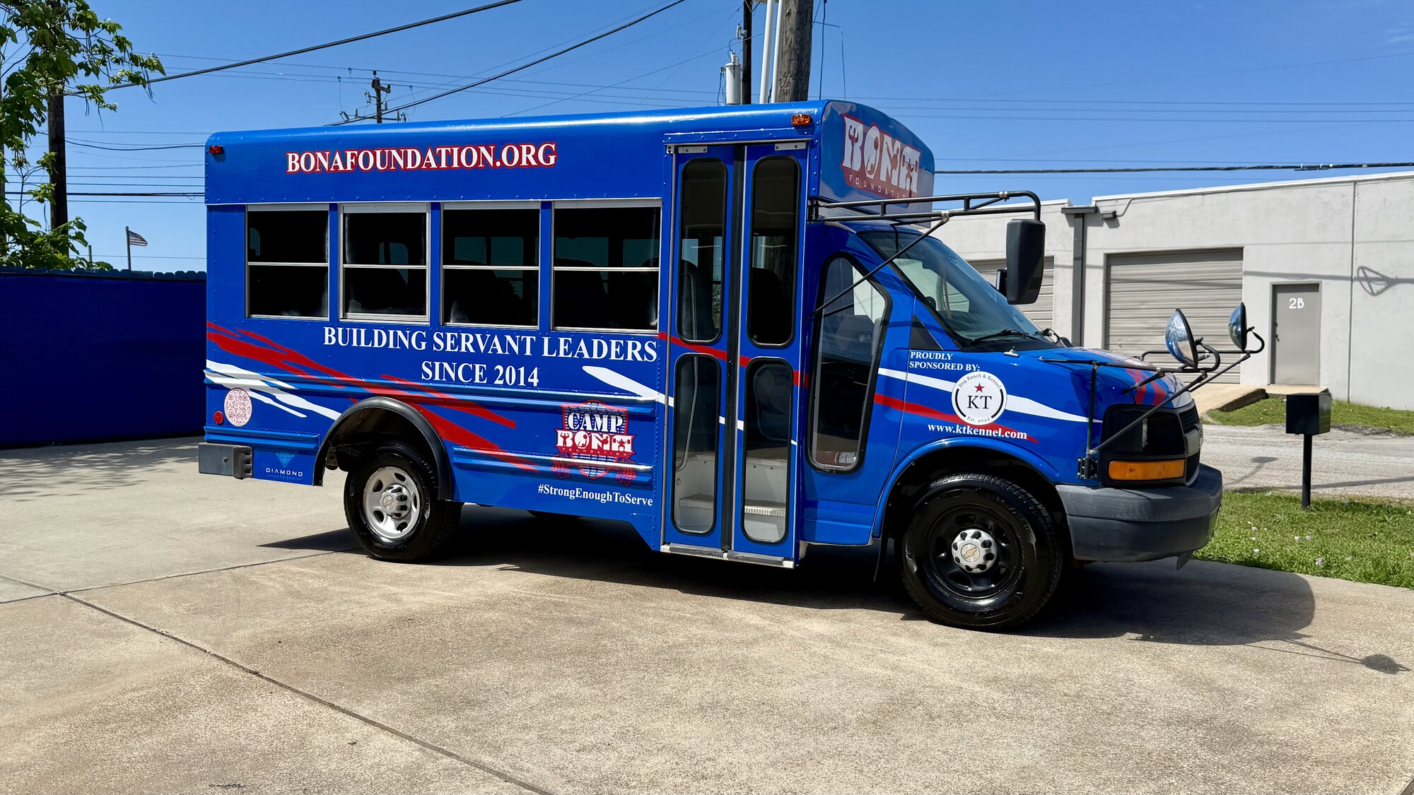 Bona Foundation shuttle bus with full commercial wrap