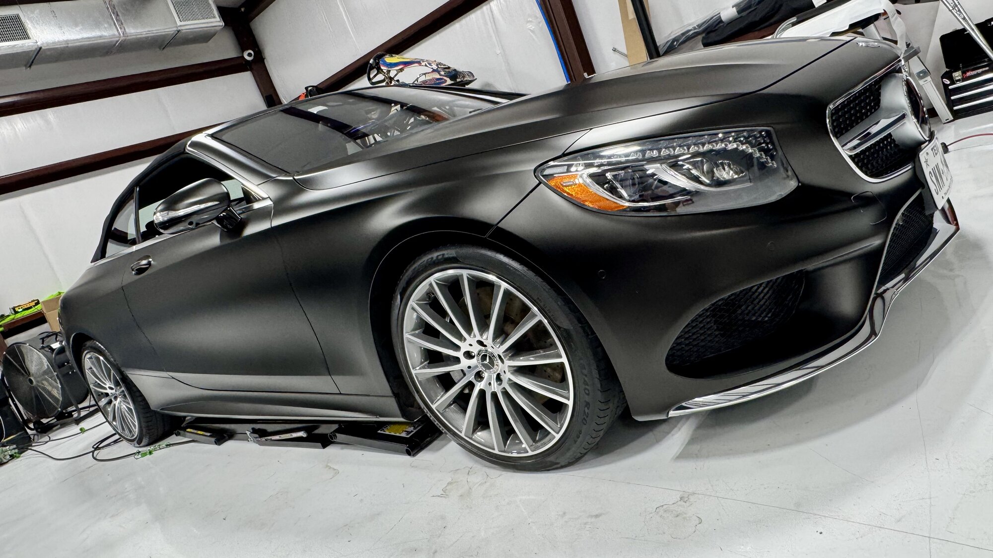 Mercedes S550 cabriolet in matte black satin wrap